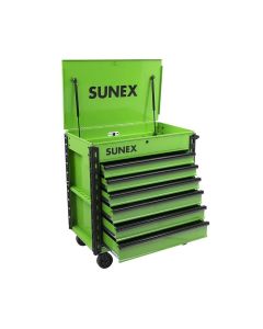 SUN8057XTLG image(0) - SUNEX 600lb Capacity Premium 6 Drawer Full Service Cart 18 Gauge Steel with Gas Shock Supported Top Bin - LIme Green