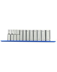 VIMSM600D image(0) - VIM Tools 12 Piece 3/8 Inch Drive Deep Metric Socket Set with 12 Inch Blue Magrail - SMS600 Subset