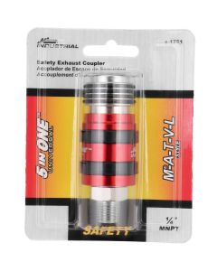 Milton Industries Safety Exhaust Coupler, 1/4-inch body, 1/4-inch MNPT (Retail Packaging)