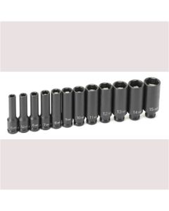 GRE9712MDG image(0) - Grey Pneumatic 1/4" Drive 12 Piece Deep Metric Magnetic Impact Set