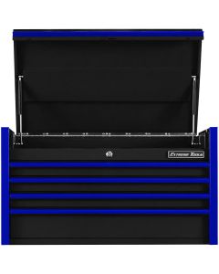 EXTDX412504CHBKBL image(0) - Extreme Tools DX Series 41in. W X 25in. D 4 Drawer Top Chest 100 lbs Slides, Black with Blue Drawer Pulls,
