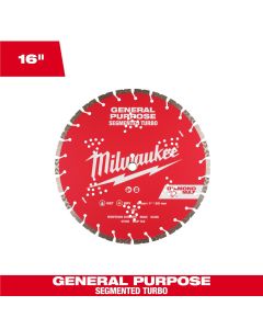 MLW49-93-9016 image(0) - Milwaukee Tool 16 inch DIAMOND MAX Segmented Turbo General PurposeDiamond Blade