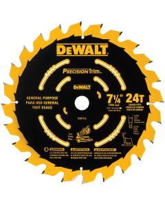DWTDW7112PT image(0) - DEWALT Dw7112Pt 24T Precision Trim Miter Saw Blade, 7-1/4"