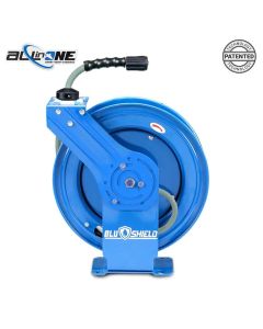 BLBPWR1450-AIO image(1) - BluBird BluShield All-in-One Rubber Air Hose Reel 1/4" X 50(Single Arm - Heavy Duty) with 6' Lead-in-Hose. Includes FreeStyle, Sshhh Tek, and Safety Rewind Features.