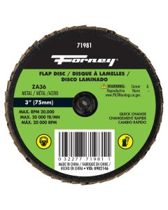 FOR71981 image(1) - Forney Industries Quick Change Flap Disc, 36 Grit, 3 in