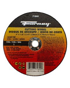 FOR71845 image(0) - Forney Industries Cut-Off Wheel, Metal, Type 1, 4 in x 1/8 in x 3/8 in