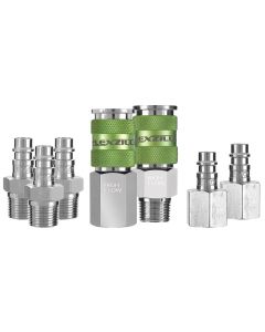 LEGA53657FZ image(0) - Legacy Manufacturing Flexzilla Pro High Flow Coupler and Plug Kit, 7-Piece, 1/4" Body, 3/8" NPT
