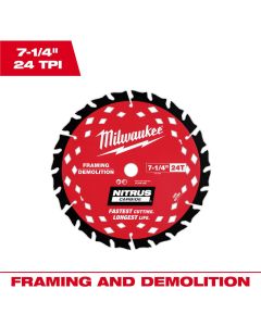 Milwaukee Tool 7-1/4 inch 24T NITRUSCarbideFraming & Demolition Circular Saw Blade