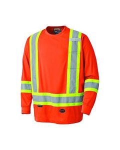 SRWV1051250U-S image(0) - Pioneer Birdseye Long-Sleeved Safety Shirt  - Color:  Hi-Viz Orange  - Size: S