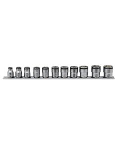 KKNRS3450M-11 image(0) - Ko-ken USA 3/8 Square Drive NUT GRIP Socket Set 8-19 mm Chrome Rail - 11 Piece