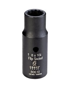 SUN80810 image(2) - Sunex 1/4" Drive Semi-Deep Impact Flip Socket, 8 x 10mm