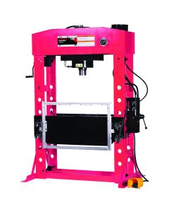 American Forge & Foundry AFF - Shop Press - 150 Ton Capacity - Foot Operated Air Motor/Manual Pump W/ Hydraulic Ram - Built In Polycarbonate Press Guard - 10 pc Pin & Bearing Press Adapter Set Included - SUPER DUTY