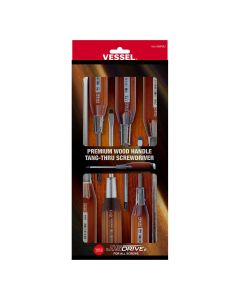 VES1006PBU image(0) - Vessel Tools Premium Wood Handle Tang-Thru Screw Driver 6 Piece Set