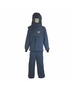 Oberon Suit Kit - Arc Flash - 40 Cal LAN&trade; - Comes with Hood with Hard Cap, Coat, Bib Overalls and Fresh Air Arc Flash Hood Ventilation System & Light - Color: Navy Blue - Size: Large Tall