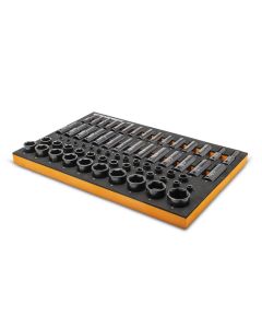 KDTGWMSISKMM image(0) - GearWrench 66 Pc. 1/4 Inch , 3/8 Inch , 1/2 Inch  Drive 6 Point Metric Impact Socket Set Inch Foam Storage Tray