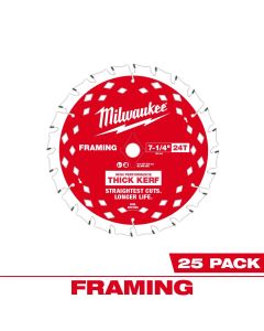 MLW48-40-2740 image(0) - Milwaukee Tool 7-1/4 Inch 24T Thick Kerf Framing Circular Saw Blade Contractor Pack (25 PK)