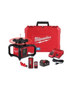 MLW3704-21 image(0) - Milwaukee Tool M18 Red Exterior Dual Slope Rotary Laser Level Kit w/ Receiver & Remote