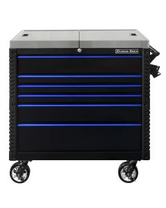EXTEX4106TCSBKBL image(0) - Extreme Tools EX Professional Series 41 Inch 6 Drawer Sliding Top Tool Cart  with stainless steel work surface - Black with Blue Drawer Pulls