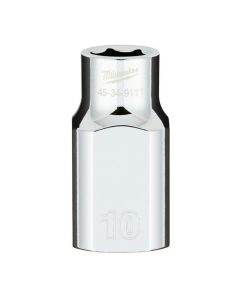MLW45-34-9111 image(0) - Milwaukee Tool 1/2" Drive10MM Metric 6-Point Socket with FOUR FLAT Sides, Vanadium Steel, Chrome
