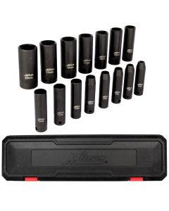 MIL1300-SS-O2 image(0) - Milton Industries 15pcs 3/8 Dr. 6-20MM Deep Socket  Set
