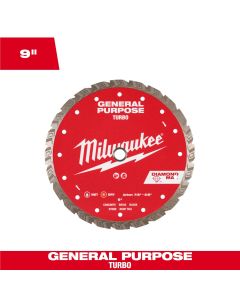 MLW49-93-9109 image(0) - Milwaukee Tool 9 inch DIAMOND MAX Turbo General Purpose Diamond Blade