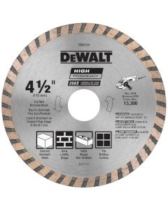 DWTDW4725 image(0) - DEWALT Diamond Blade For Masonry, Dry Cutting, Continuous Rim, 7/8-Inch Arbor, 4-1/2-Inch