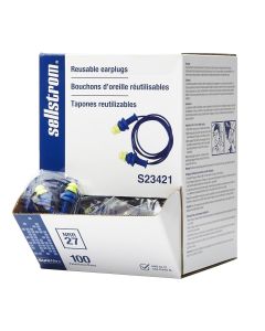SRWS23421 image(0) - Sellstrom Earplugs - Reusable - Tapered - Corded - Blue/Hi-Viz Green - NRR 27 - 100 Pair Dispenser Box