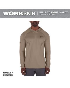 MLWM550N-M image(0) - Milwaukee Tool WORKSKIN Hooded Sun Shirt - SANDSTONE M