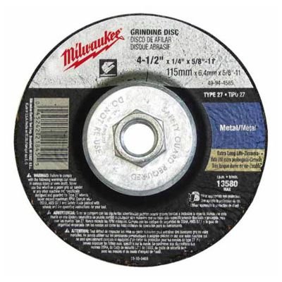 MLW49-94-4525 image(1) - Milwaukee Tool 4-1/2" x 1/8" x 5/8-11" Grinding Wheel (Type 27)