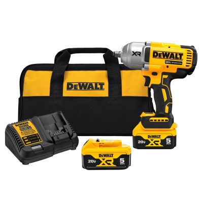 DWTDCF900P2 image(0) - DeWalt 20V MAX* XR 1/2-in. High Torque Impact Wrench with Hog Ring Anvil Kit with (2) 5.0 Ah Batteries & Charger Kit