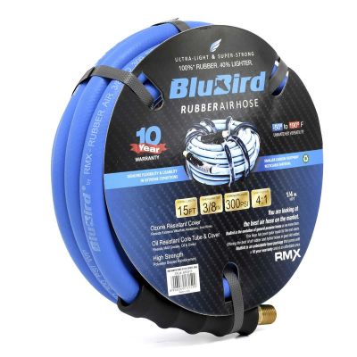 BLBBB3815 image(0) - BluBird EPDM Rubber Air Hose 3/8 inch Heavy Duty 300 PSI Male NPT Polyester Woven Lightest Strongest Flexible - !0 Feet
