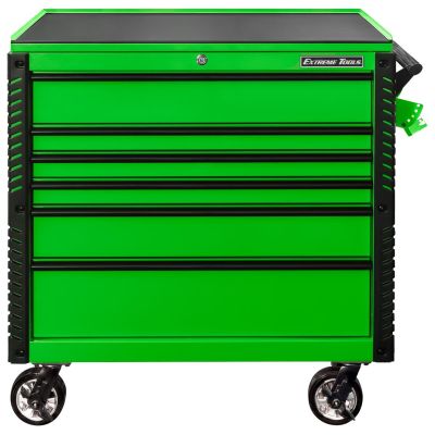 EXTEX4106TCGNBK image(0) - Extreme Tools EX Professional Series 41 Inch 6 Drawer Open Top Tool Cart with PVC-coated work surface -  Lime Green with Black Drawer Pulls