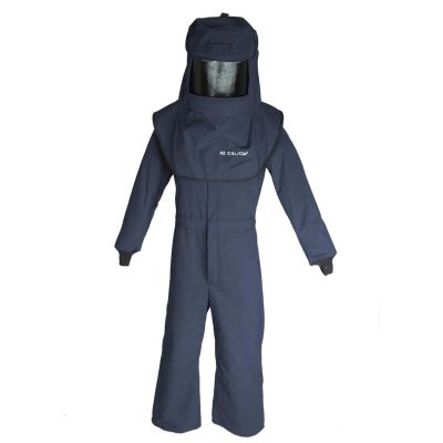 OBRLNS4A-2XL-HVS image(0) - Oberon Suit Kit - Arc Flash - 40 Cal LAN™ - Comes with Hood with Hard Cap, Coveralls and Fresh Air Arc Flash Hood Ventilation System - Color: Navy Blue - Size: 2XL