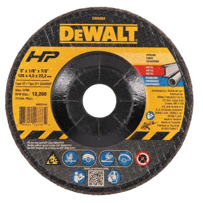 DWTDW8484 image(0) - DEWALT 5-Inch By 1/8-Inch By 7/8-Inch High Performance Pipeline Wheel