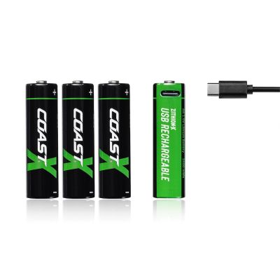 COS31007 image(0) - COAST Zithion-X AA Rechargeable Lithium-Ion Batteries with USB-C Port (1.5V, 2400mAh, 4-Pack)