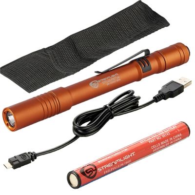 STL66146 image(0) - Streamlight Stylus Pro USB with USB Cord, Nylon Holster - Orange with White LED
