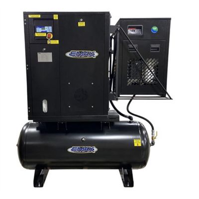 EMXERIK070003 image(0) - Emax Compressor 7.5HP 3PH Industrial Rotary Screw Compressor-80 Gal Tank Mount-w/Air Dryer