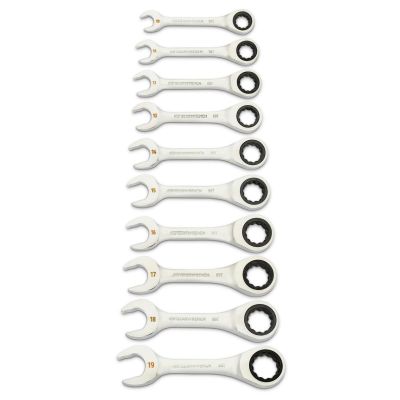 KDT86850 image(0) - GearWrench 10 Piece 90-Tooth 12 Point Metric Stubby Ratcheting Combination Wrench Set