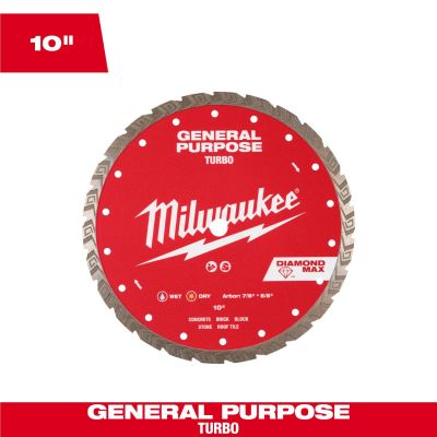 MLW49-93-9110 image(0) - Milwaukee Tool 10 inch DIAMOND MAX Turbo General Purpose Diamond Blade