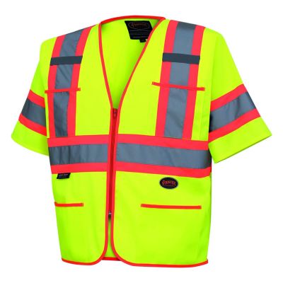 SRWV1023560U-XL image(0) - Pioneer Polyester Tricot Sleeved Safety Vest  - Color:  Hi-Vis Yellow/Green  - Size: XL