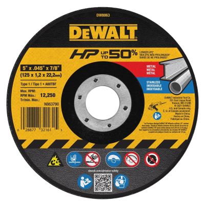 DWTDW8063 image(0) - DEWALT 5-Inch By .045-Inch By 7/8-Inch A60T Abrasive Metal/Inox Cutting Wheel