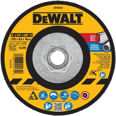 DWTDW4544 image(0) - DEWALT 5-Inch By 1/4-Inch High Performance Fast Metal Grinding Wheel, 5/8-11-Inch Arbor