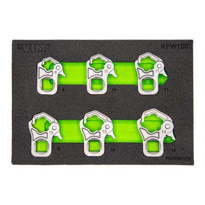 VIMRFW100 image(0) - VIM Tools 6 Piece 3/8 Inch Drive Ratcheting Flare Nut Wrench Set (8,10,11,12,13,14 mm)