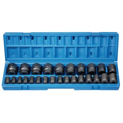 GRE1726M image(0) - Grey Pneumatic 1/2" Drive 26 Piece Standard Length Metric Set - 12 Point