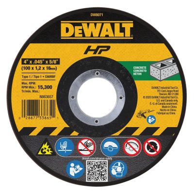 DWTDW8071 image(0) - DEWALT Concrete/Masonry Wheel, 4-Inch X .045-Inch X 5/8