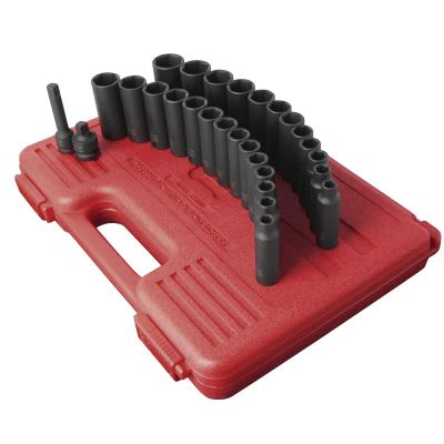 SUN3360DD image(0) - SUNEX SOCKET SET IMPACT 3/8IN. DR.28PC DBLE DEEP MET/SAE