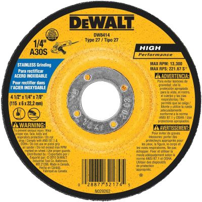 DWTDW8414 image(0) - DEWALT 4-1/2" X 1/4" X 7/8" Stainless Steel Grinding Wheel