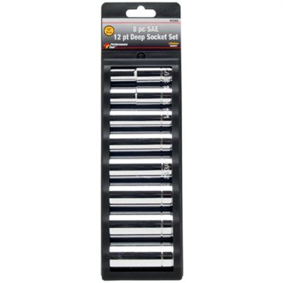 WLMW32600 image(0) - Wilmar Corp. / Performance Tool 8 Piece 1/2" Drive 12pt SAE Deep Socket Set