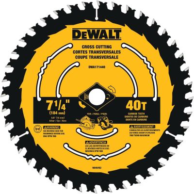 DWTDWA171440 image(0) - DEWALT 7-1/4 In Carbide Circular Saw Blade 40 Tooth with 5/8 in Arbor (1 Pack)