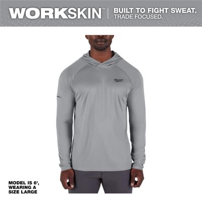 MLWM550G-L image(0) - Milwaukee Tool WORKSKIN Hooded Sun Shirt - GRAY L